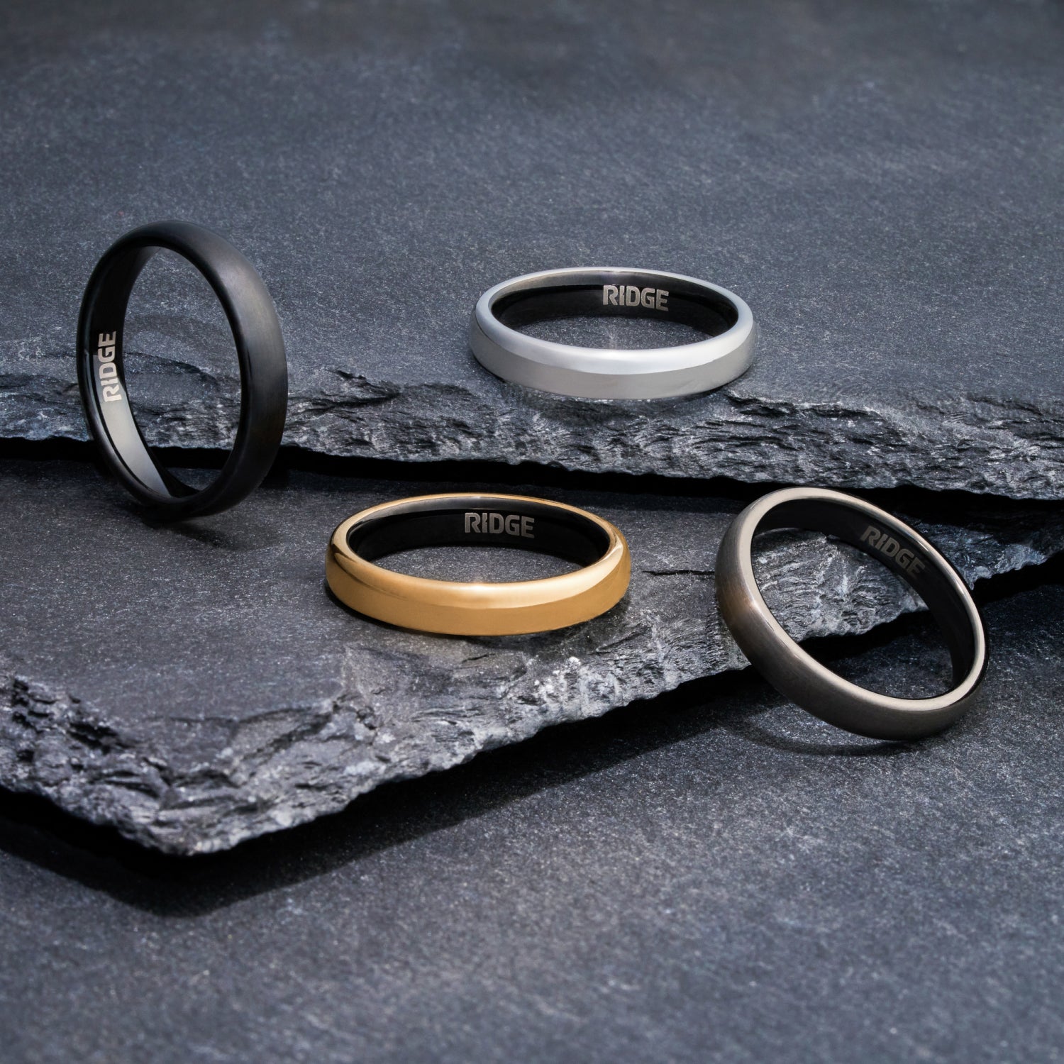 Ridge 4mm Rounded Ring Set - Gunmetal